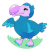 A blue and purple dodo bird standing on grass